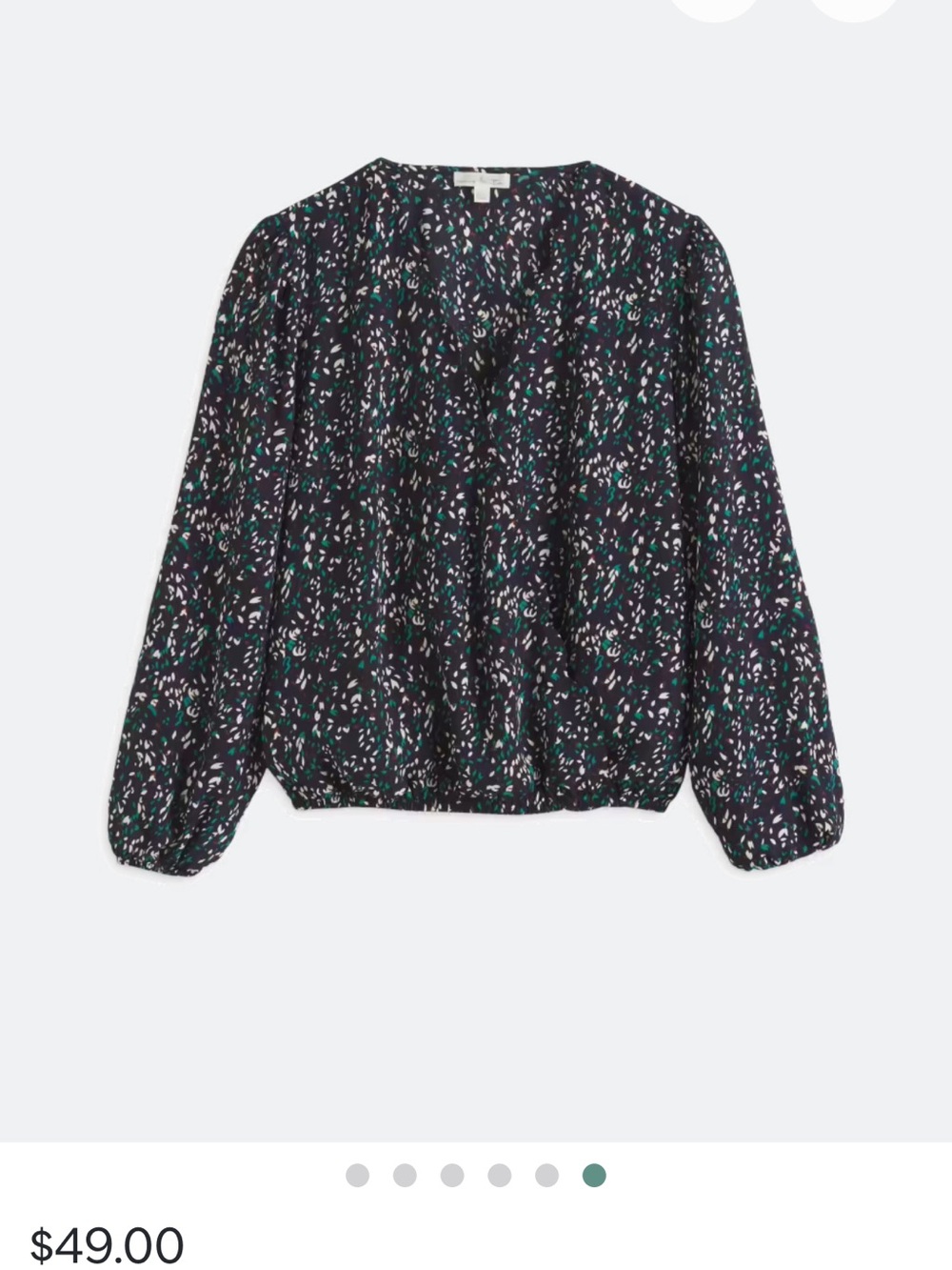 nine britton Black Floral V-Neck Long-Sleeve Blouse with Teal Accents
